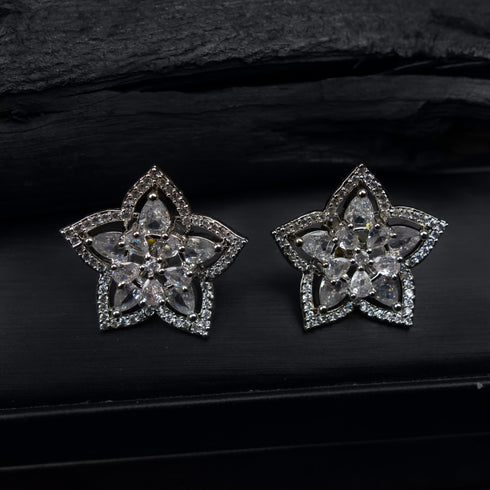 Crystal Star Earrings in Silver - D77-2